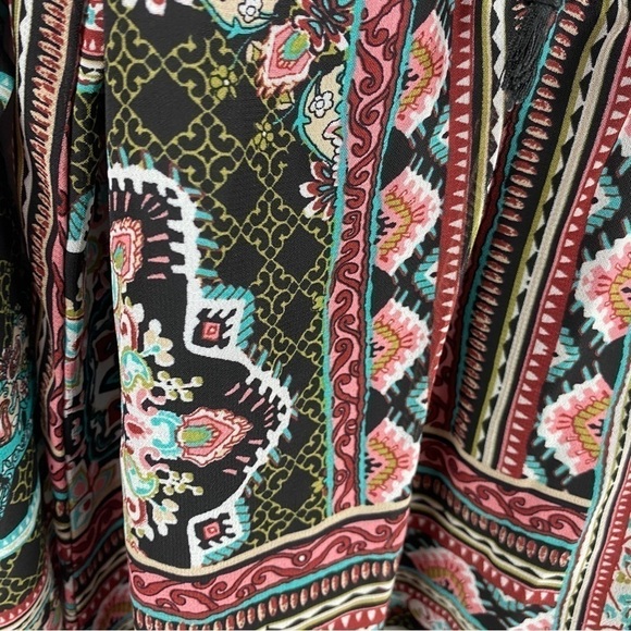 BAILEY Blue Boho Embroidered Semi Sheer Sleeve Tunic Top Large - Picture 7 of 12